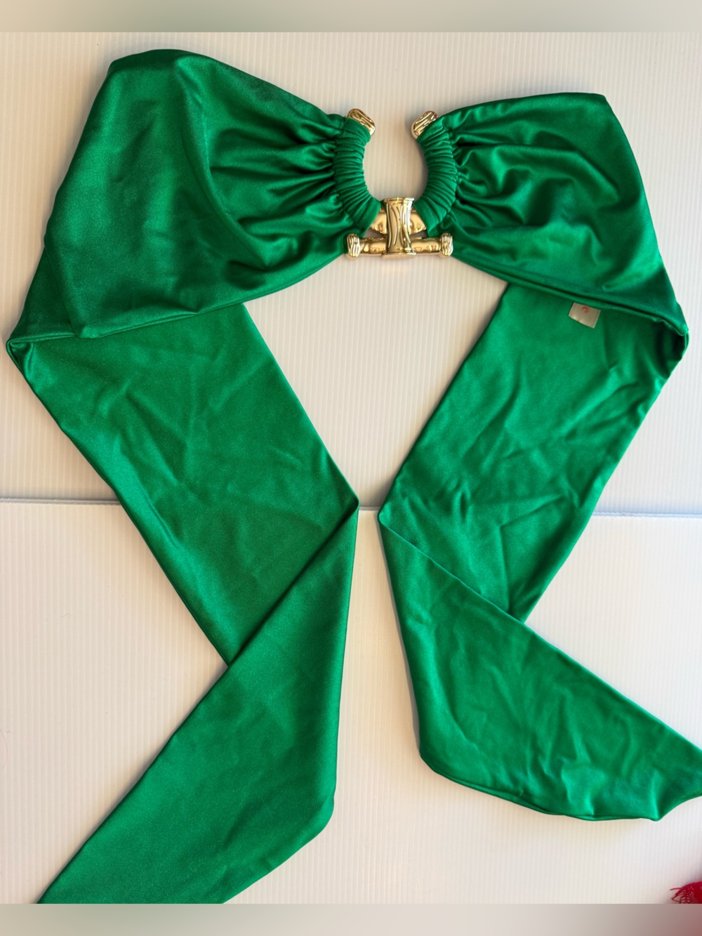 Green Satin Tube Top with Gold Ring Accent - Women